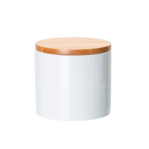 Pote Cerâmica c/ Tampa Bambu - 400ml | Pequeno